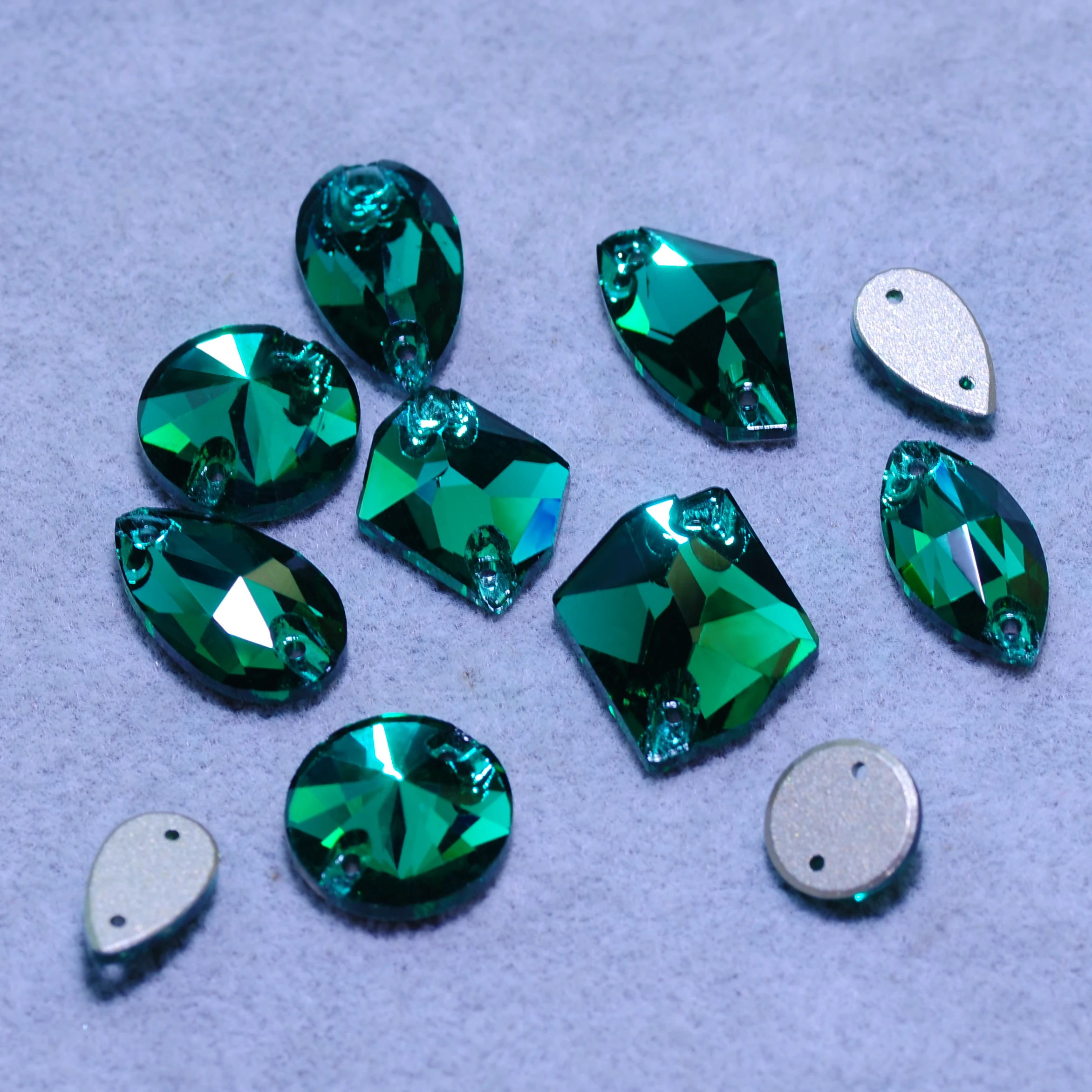 PUBRILEX Value Pack Emerald Sew-on Rhinestones Flatback Chamfered Crystal for Garment Jewelry Dress Decorations