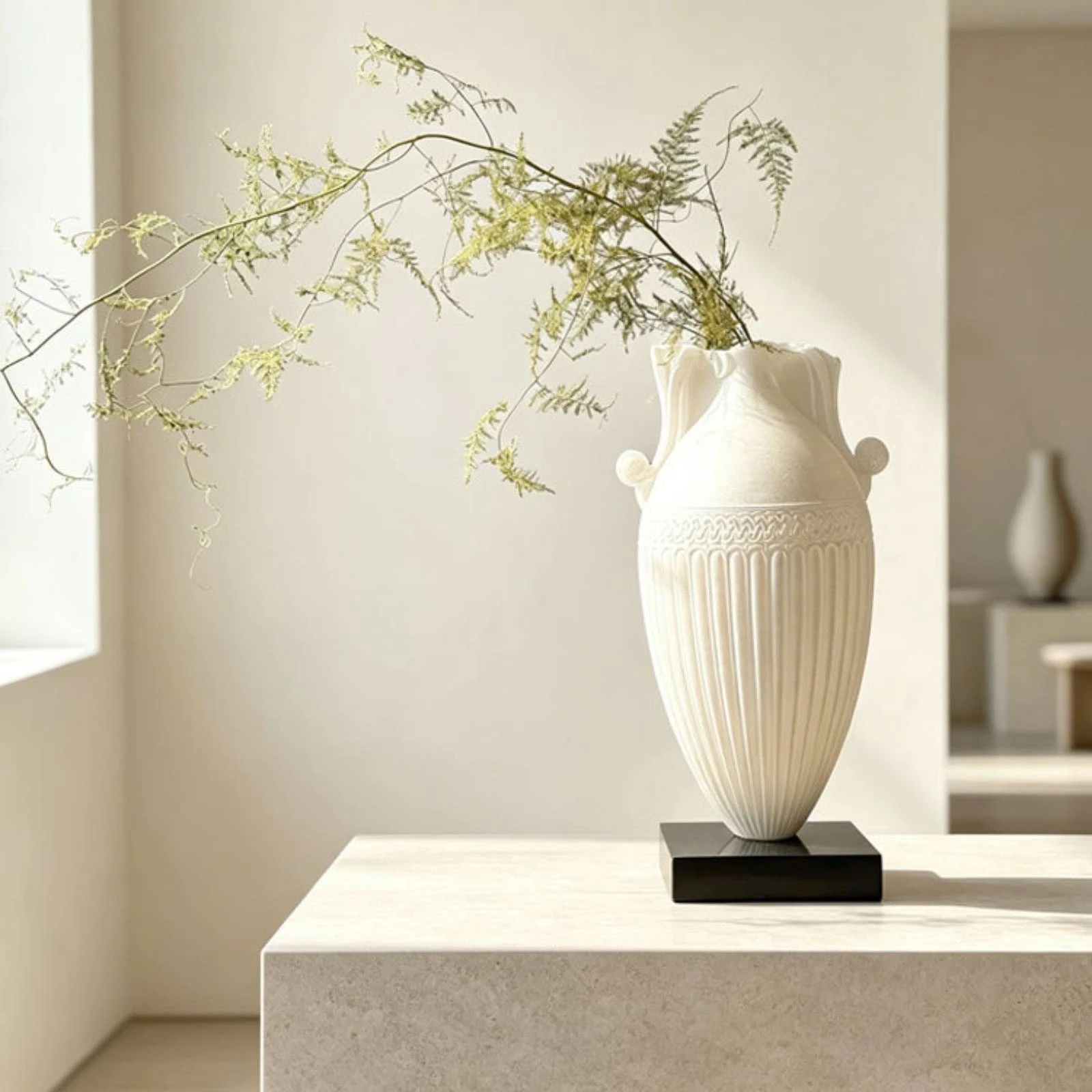 Relief Vase Ivory Vase with Handles Modern Chinese Minimalist for Living Room, Entry Table