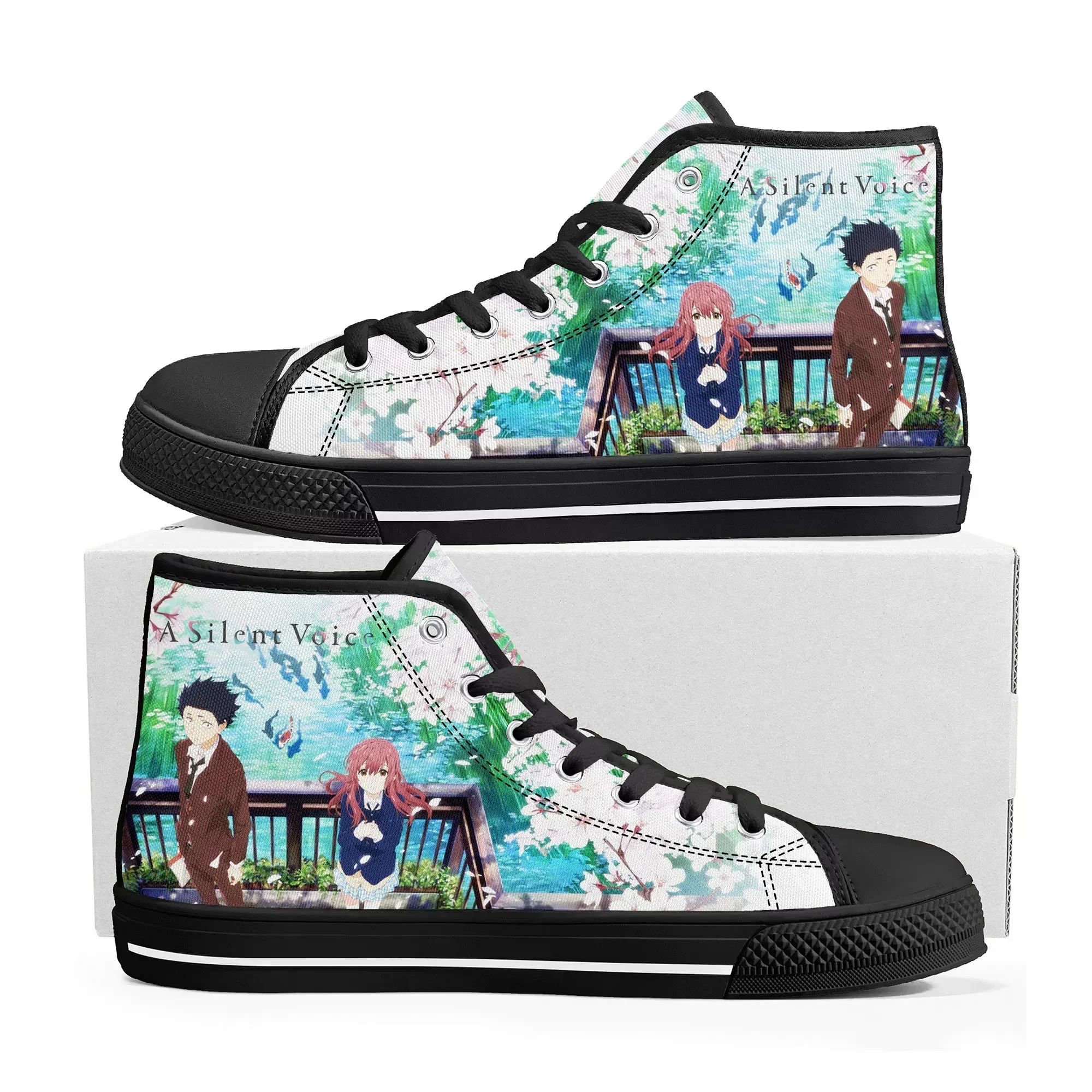 

A Silent Voice High Top Sneakers Mens Women High Quality Canvas Sneaker Japanese Anime Cartoon Casual Custom Made Shoes