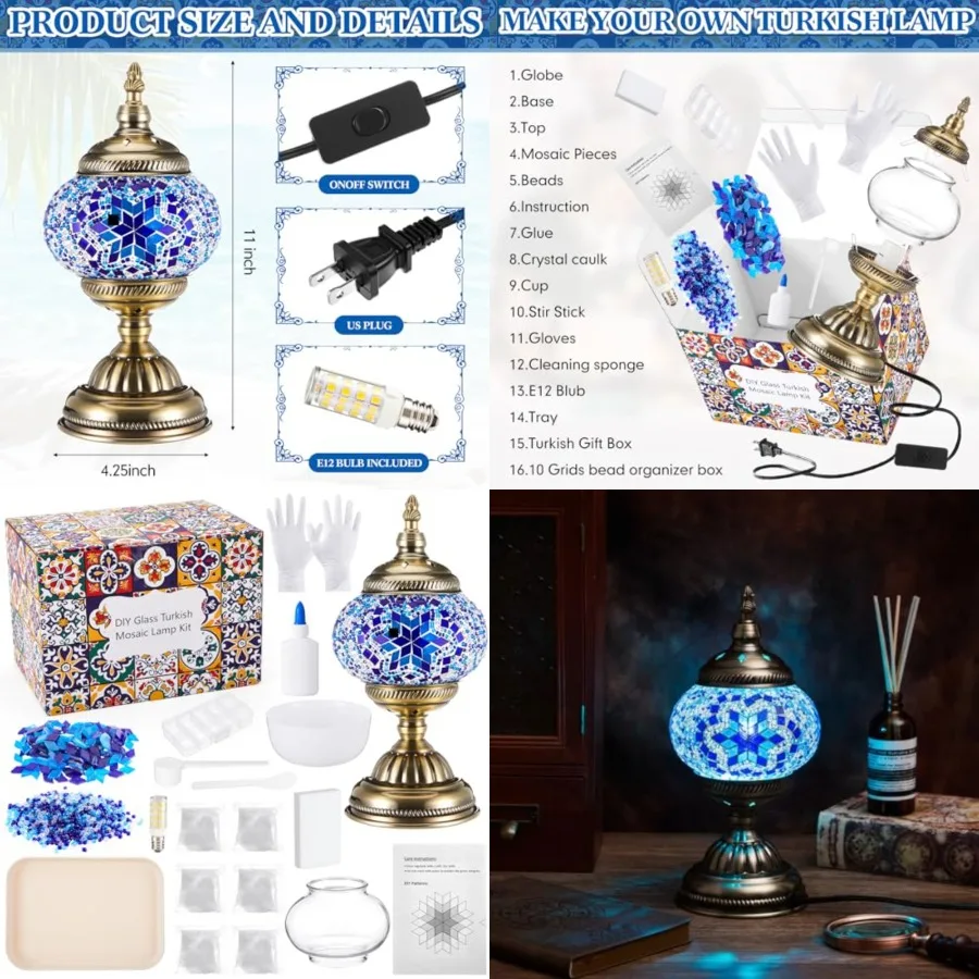 

Turkish Mosaic Lamp Kit DIY Stained Glass Decorative Table Bedside Night Light Tabletop Bohemian Morrocan Lamp Crfat Kit for Li