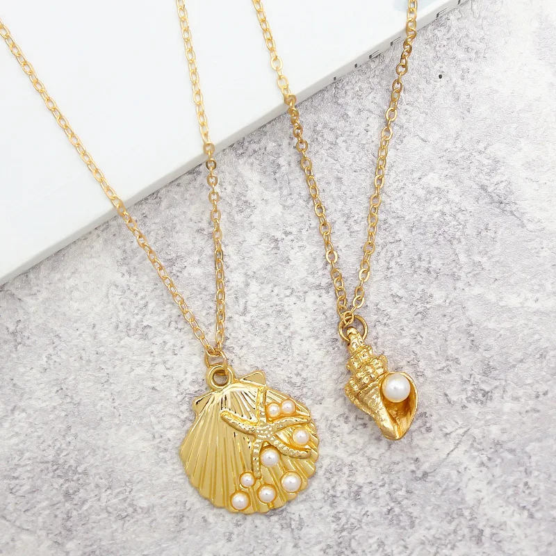 Fashion Popular Shell Starfish Conch Pendant Necklace for Women Summer Sand Spend One's Holidays Jewelry Accessories Gifts