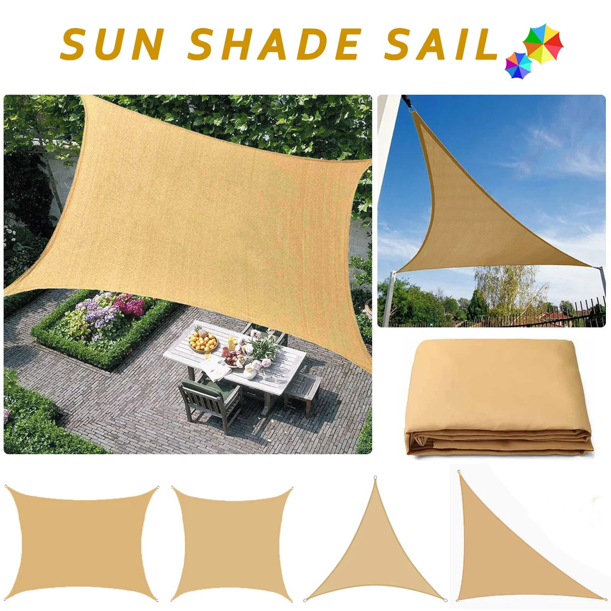 

Sand Color All size Waterproof Sun Shade Sail Square Rectangle Triangle Garden Terrace Canopy Pool Shade Camp Hiking Yard Awning