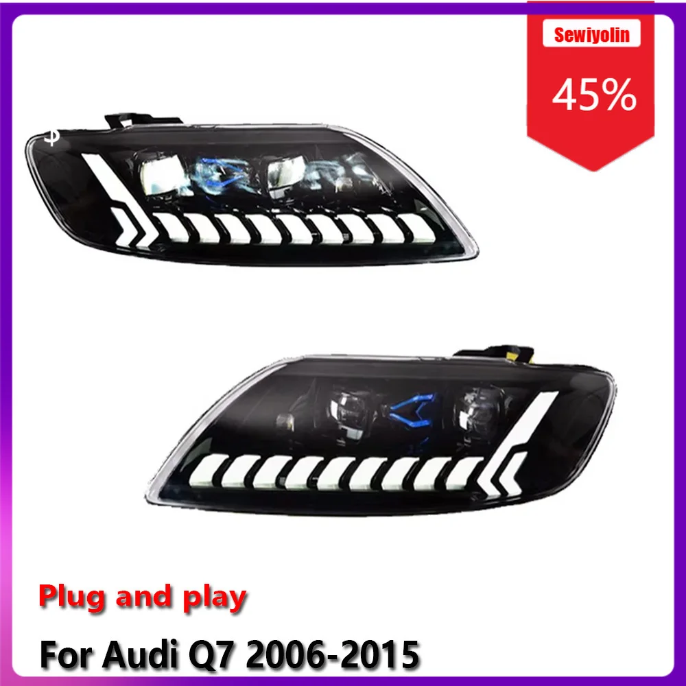 

Автомобильные светодиодные фары в сборе для Audi Q7 2006-2015, противотуманные фары DRL, стоп-сигналы поворота, Plug and Play