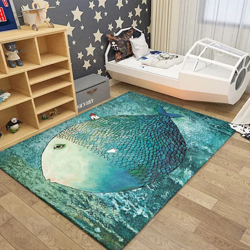 Dreamlike Fish Carpets for Living Room, Large Soft Mat, Non-Slip Lounge, Home Decoration, Kids Play Area Rugs, Bedroom Decor