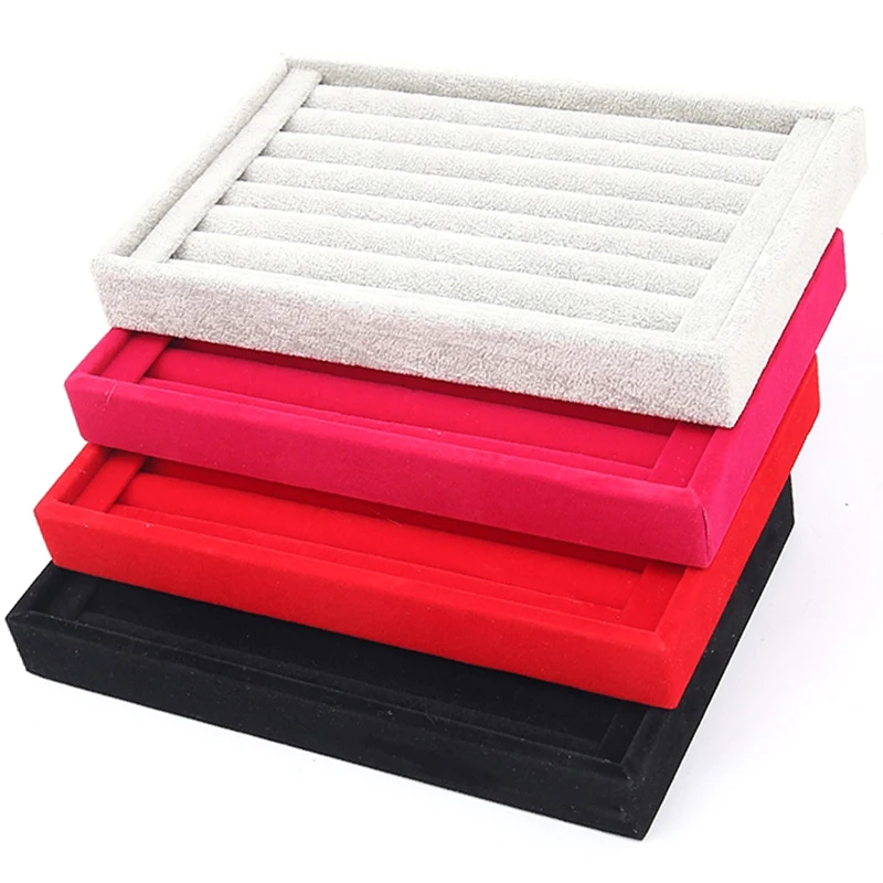 High-grade Velvet Suede Jewelry Display Tray Ring Earring Organizer Holder Rack Showcase Plate Fashion Jewellry Storage Box Case