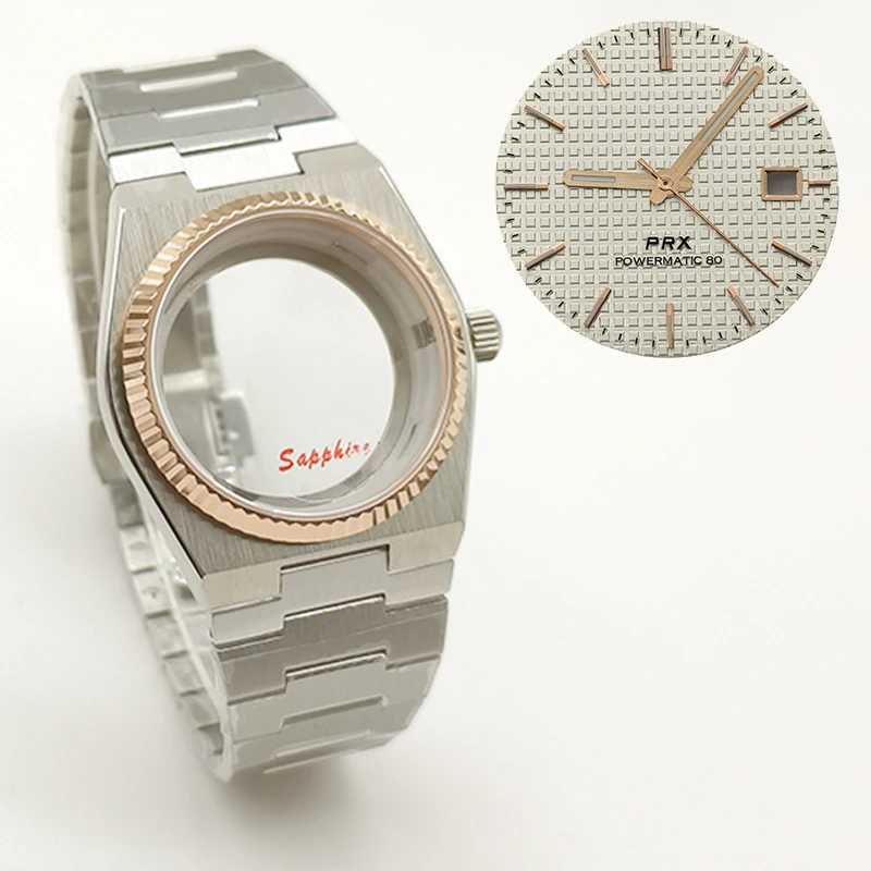 40mm Rose Gold PRX Super Player Watch Gear Case For NH35 NH36 NH38 7S26 4R Movement Sapphire Glass Multi-Color Dial Hands Parts