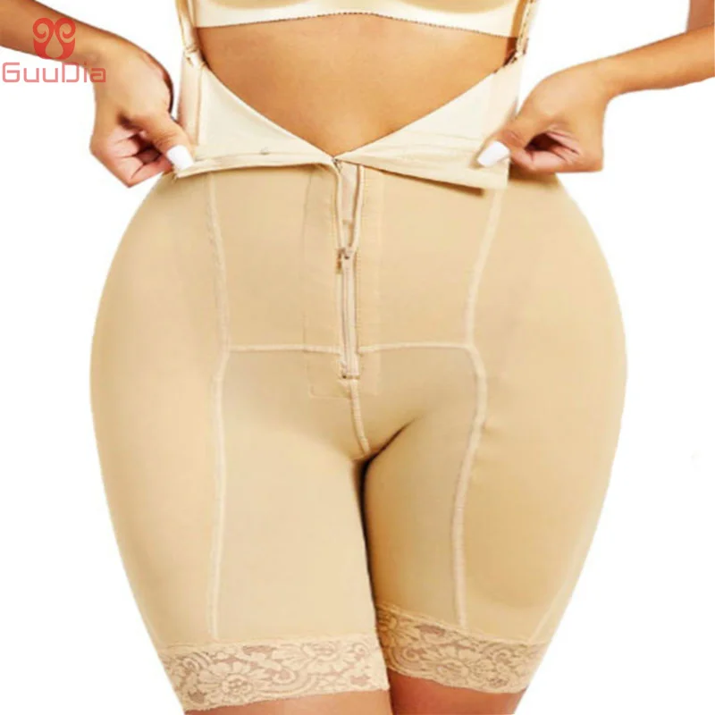 

GUUDIA Removable Sponge Pads Zipper Inner Buckle Butt Lifter Tummy Control Detachable Shoulder Strap Women Bodysuit Body Shaper