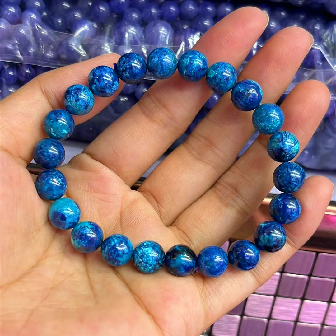 Natural Blue Malachite Azurite Beads Bracelet Round Beads Jewelry 9mm Malachite Woman Men Azurite Bracelet AAAAAA