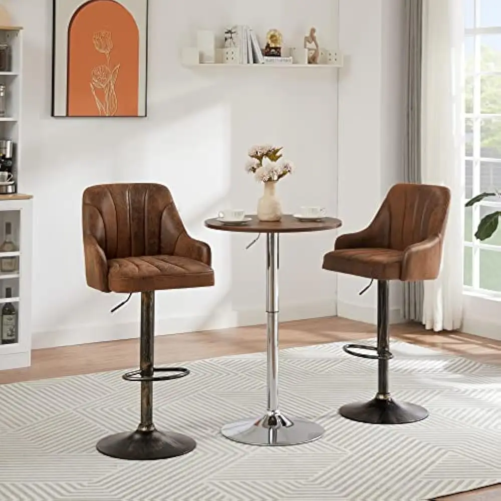 

Bar Stools Set of 2, Adjustable Counter Height Barstools with Back and Arm, Swivel Bar Chair Stools, Industrial Style