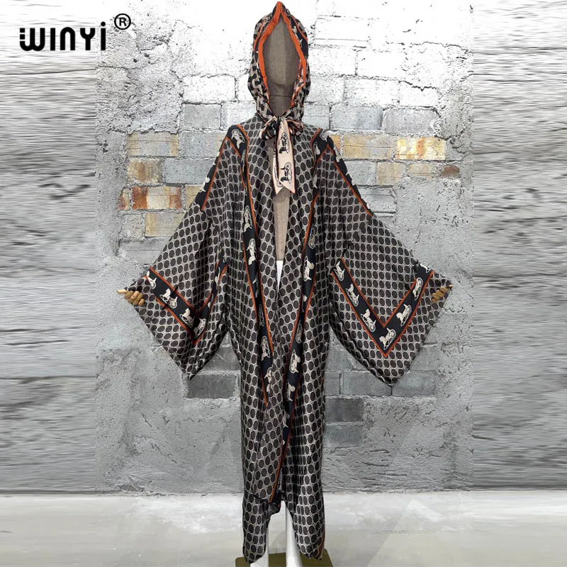 2023 WINYI Women Cardigan Loose Long Dress Party Boho Maxi beach Holiday Hooded dress fashion kimono abaya styles