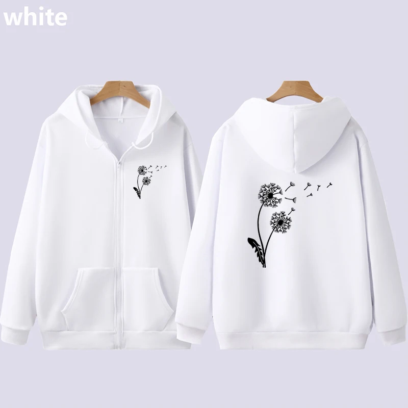 Y 2k Dandelion Silhouette Retro Fun Printed Zipper Sweatshirt, Dandelion in the Wind, Women's Dandelion, Autumn and Winter,Novel