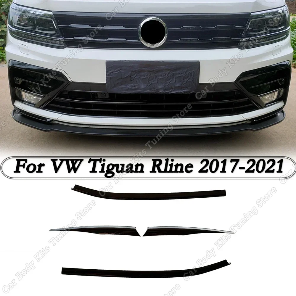 Para vw tiguan mk2 rline 2017 2018 2019 2020 2021 preto brilhante amortecedor dianteiro malha centro grade grill moldagem tira acessórios do carro