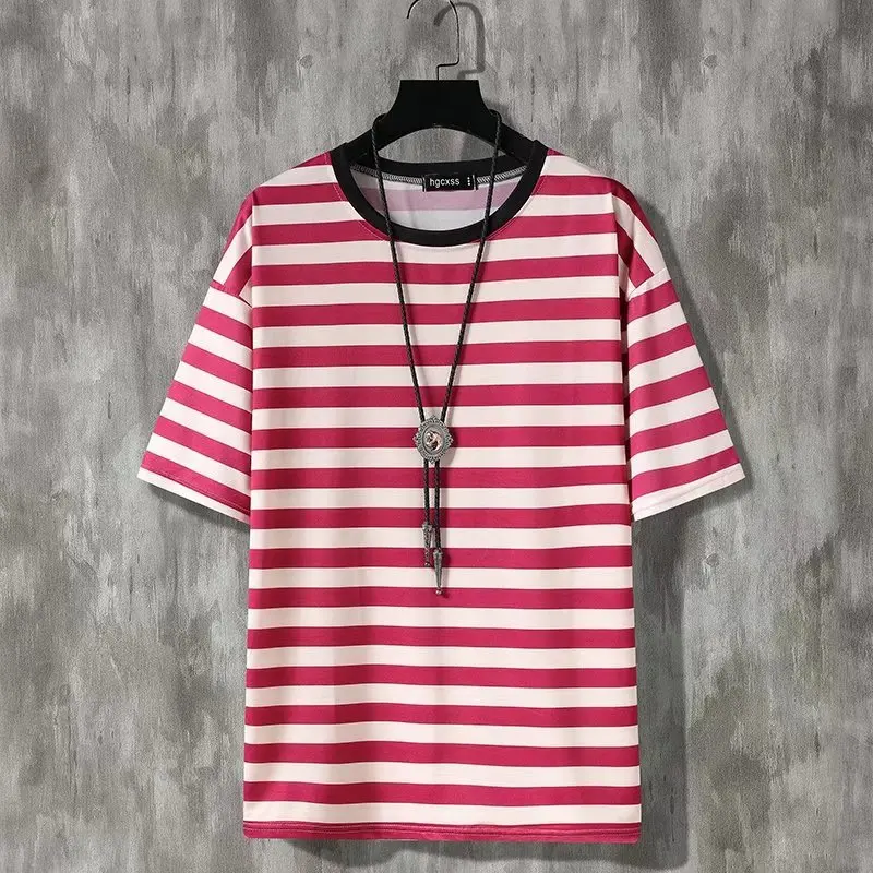Summer New Sle Men's ort Sve T-irt Silk Cotton Ice Silk f Sve Striped Sea Soul Printed Loose Fit Casual Top