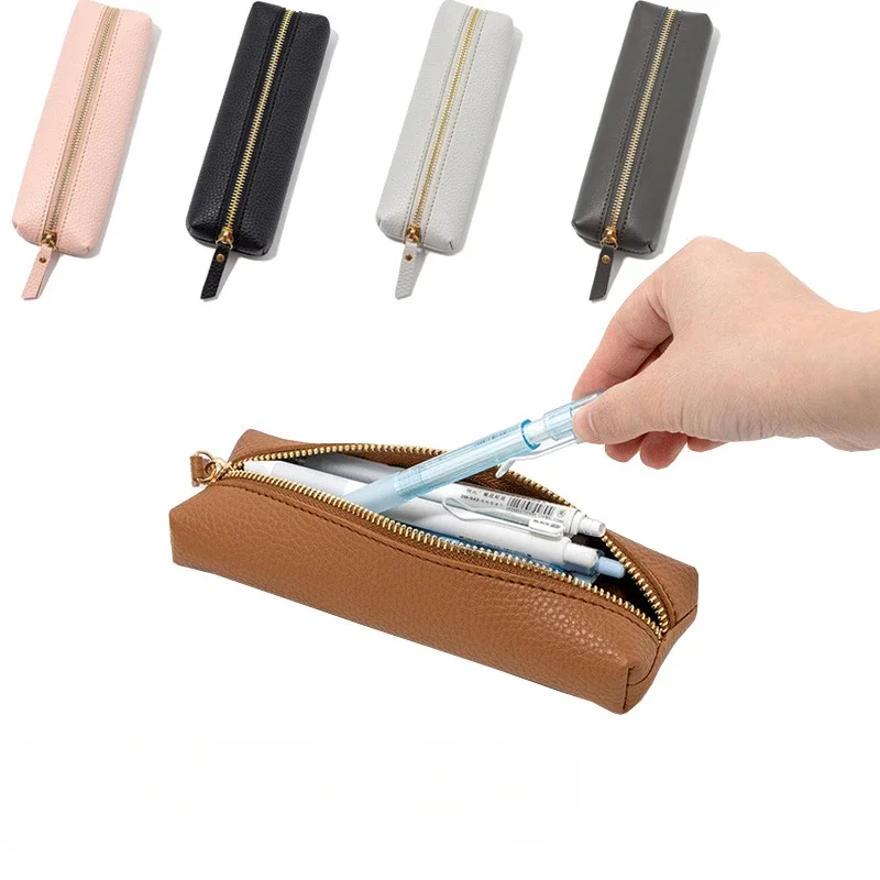 

Leather pencilcase Zipper Vintage stationery Protective Bag Large Capacity Pen Case Storage Bag High-end Desktop Organizer