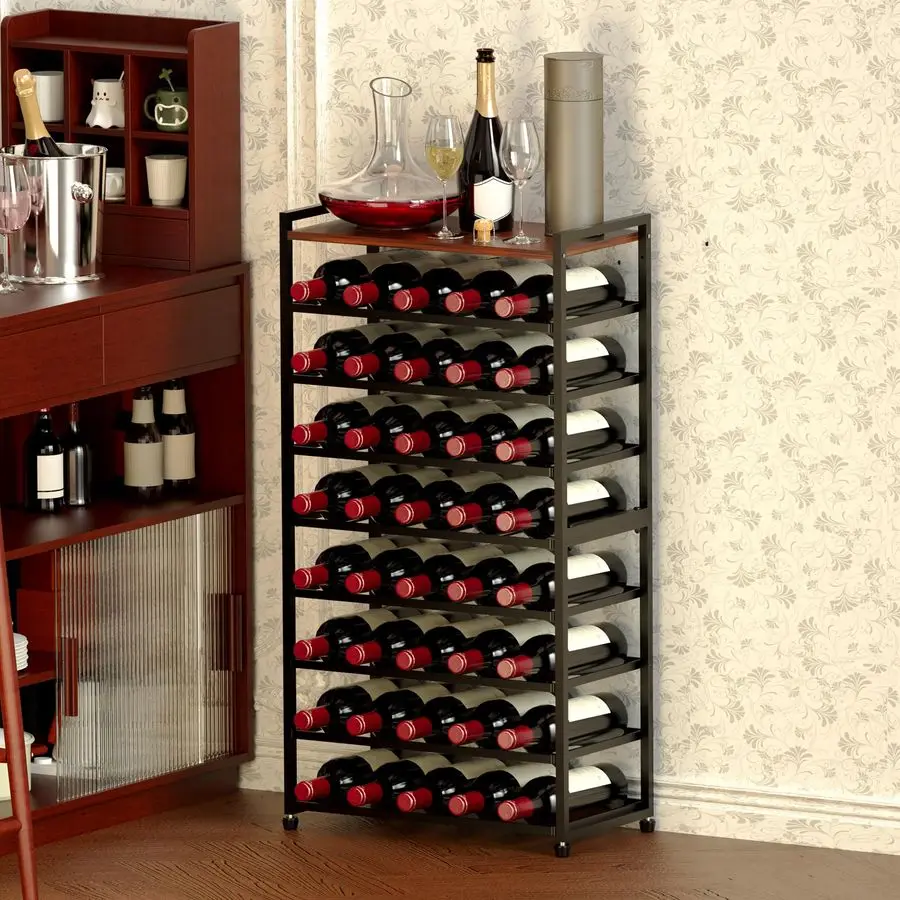

40 Bottle Wine Rack Freestanding Floor, 8Tier Wine Storage Racks with Table Top, Detachable Wine Bottle Holder, Bar Stand Displ