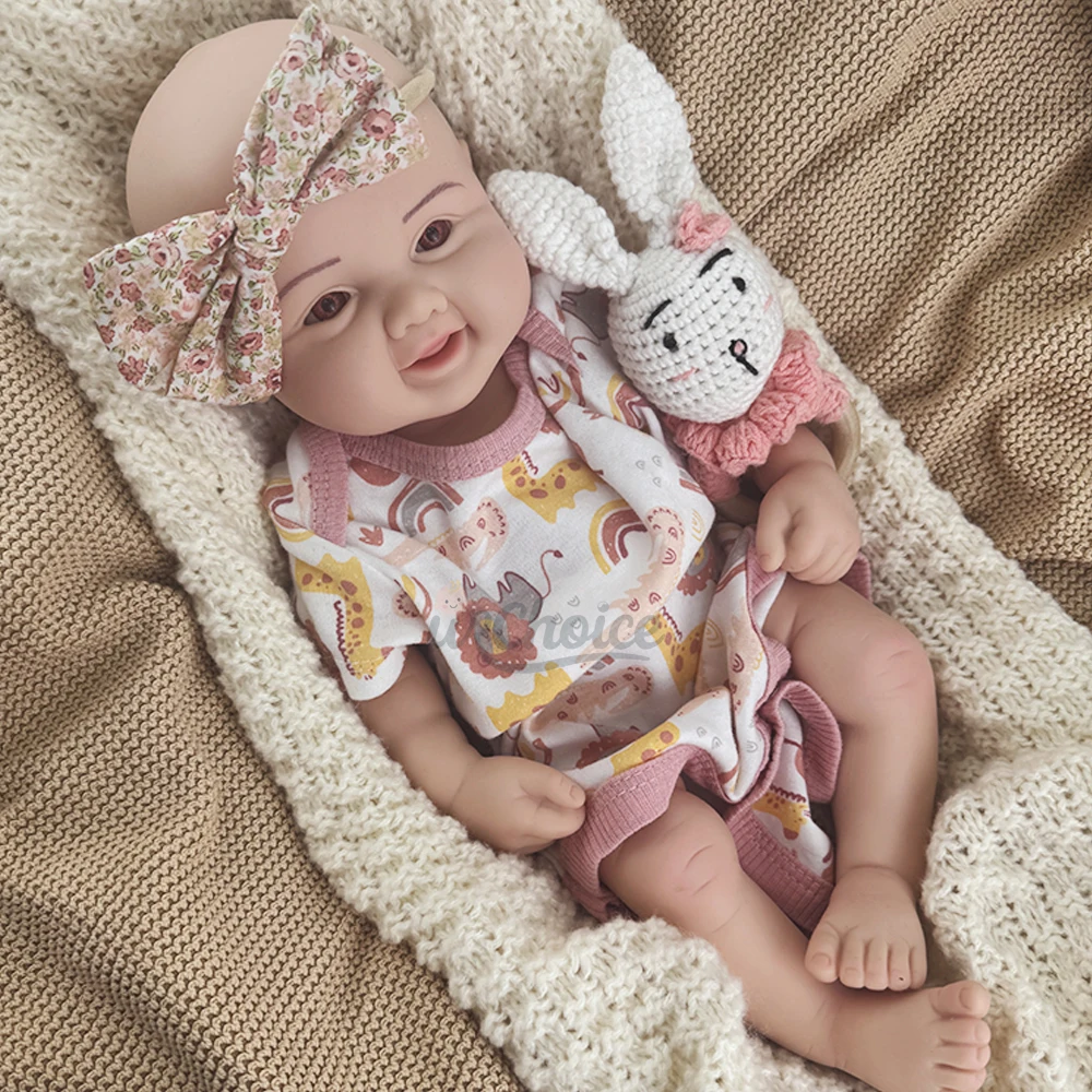 40cm Full Silicone Doll Angelic Grin Baby Girl with Pacifier Authentic Reborn Infants Doll for Depression & Loneliness Support