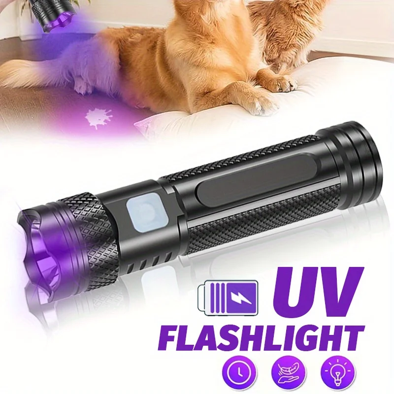 365nm UV Flashlight Black Light Mini but Powerful Blacklight USB- C Rechargeable Focusable Woods Lamp for Pet Urine Curing Resin