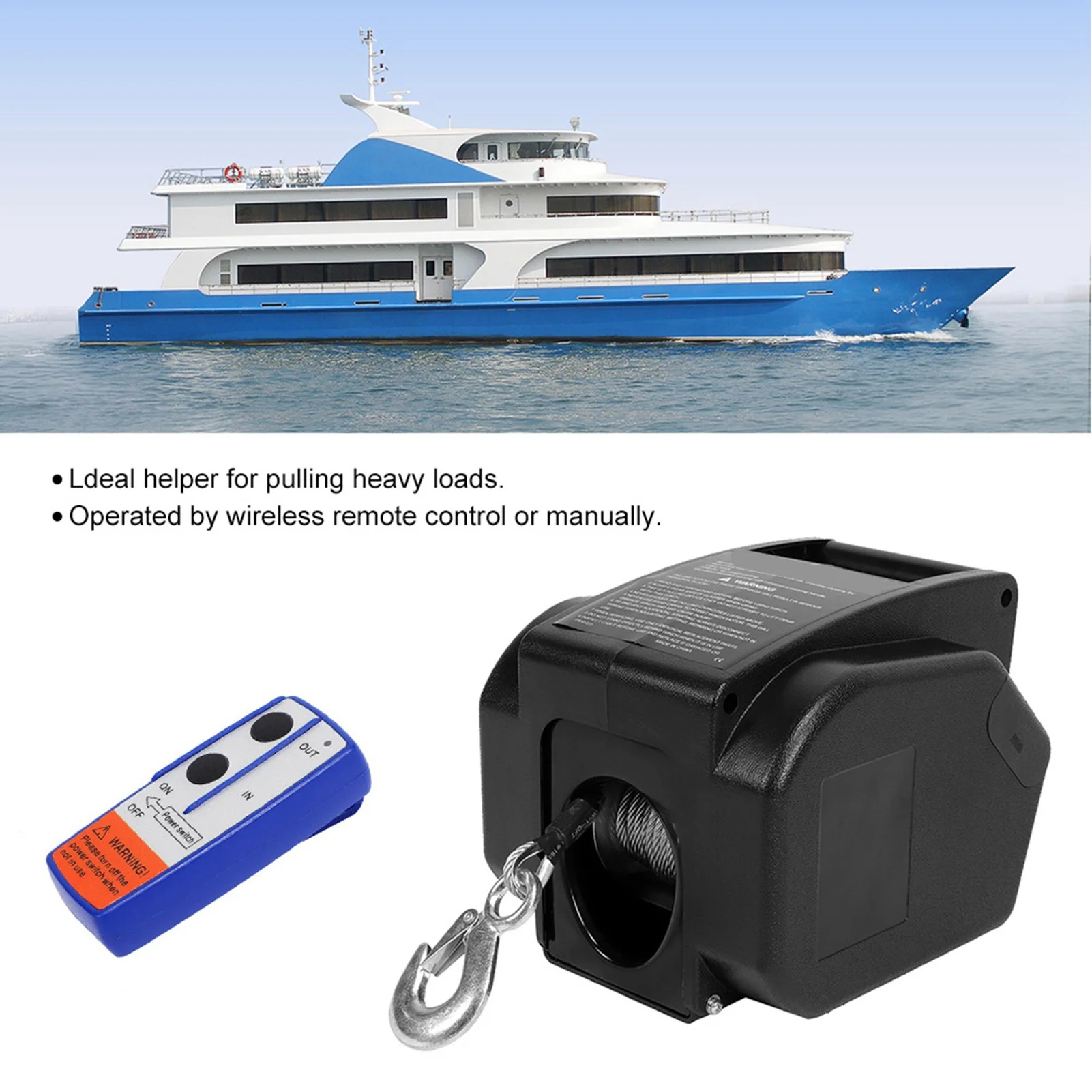 12V Electric Winch 2721 KG with Radio Remote Control Winch Boat Winch Winch Cable Winch  12V Winch  Electric Winch  Boat Winch