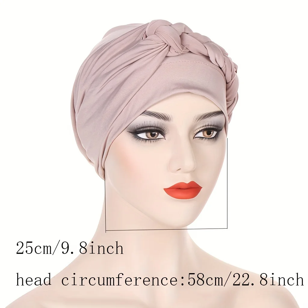 Solid Color Braided Turban Cap Ramadan Headwrap Elegant Head Scarf Lightweight Bonnet Beanies