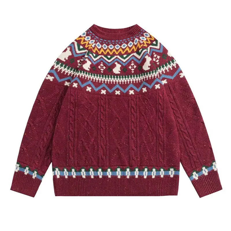 

Мужской зимний вязаный свитер Fair Isle с красочным геометрическим узором, пуловер, повседневный праздничный вязаный топ