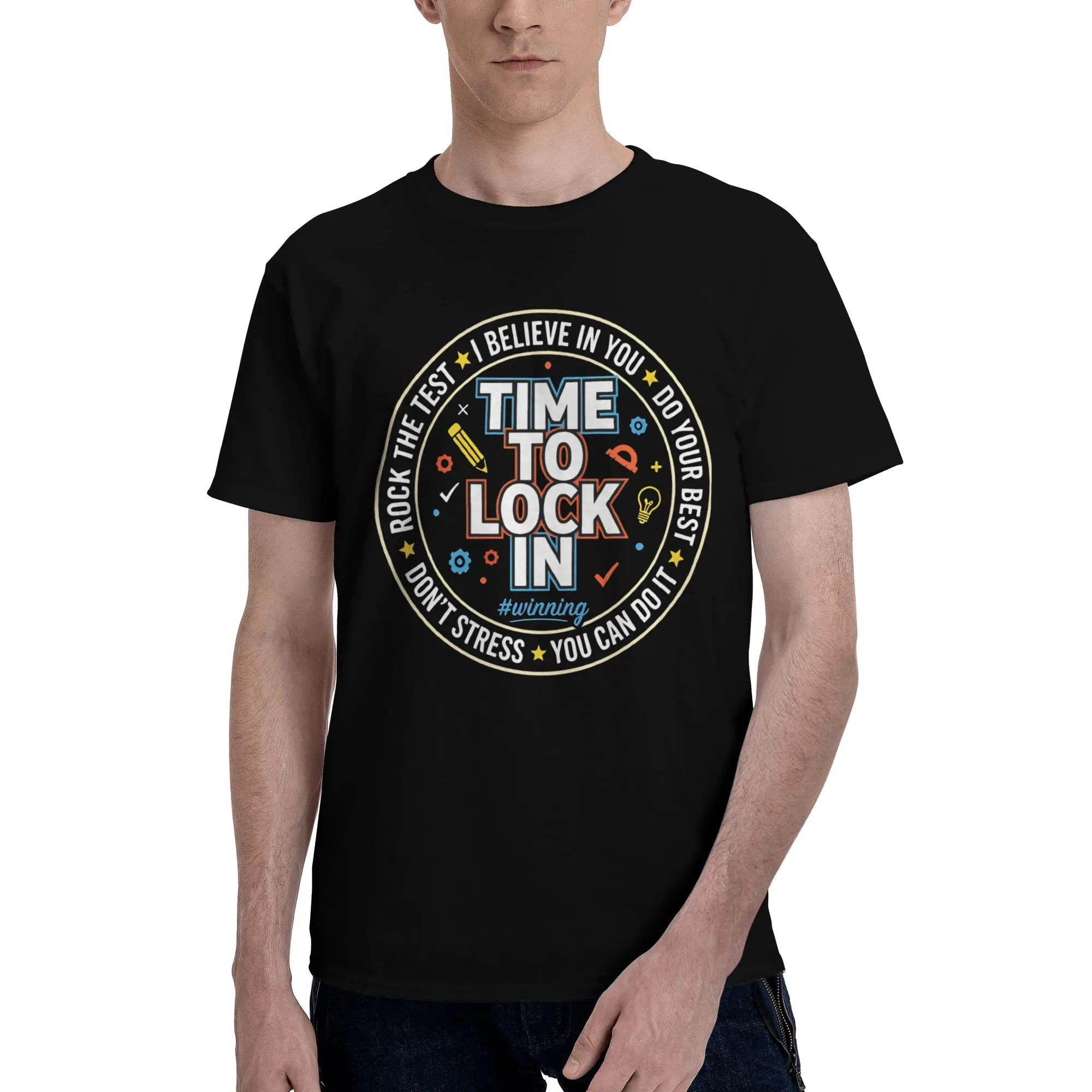 Teacher Student Exam Mode School Testin Men T Shirts time to lock in test day Crazy Tees Short Sleeve Round Collar T-Shirt