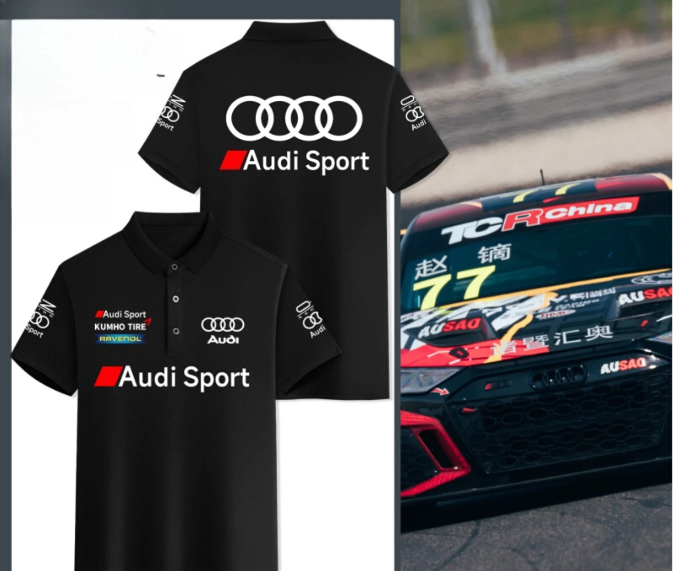 Verão venda quente logotipo esportivo audi tcr touring áudio de manga curta high-end camisa polo terno de corrida camiseta masculina roupas de verão