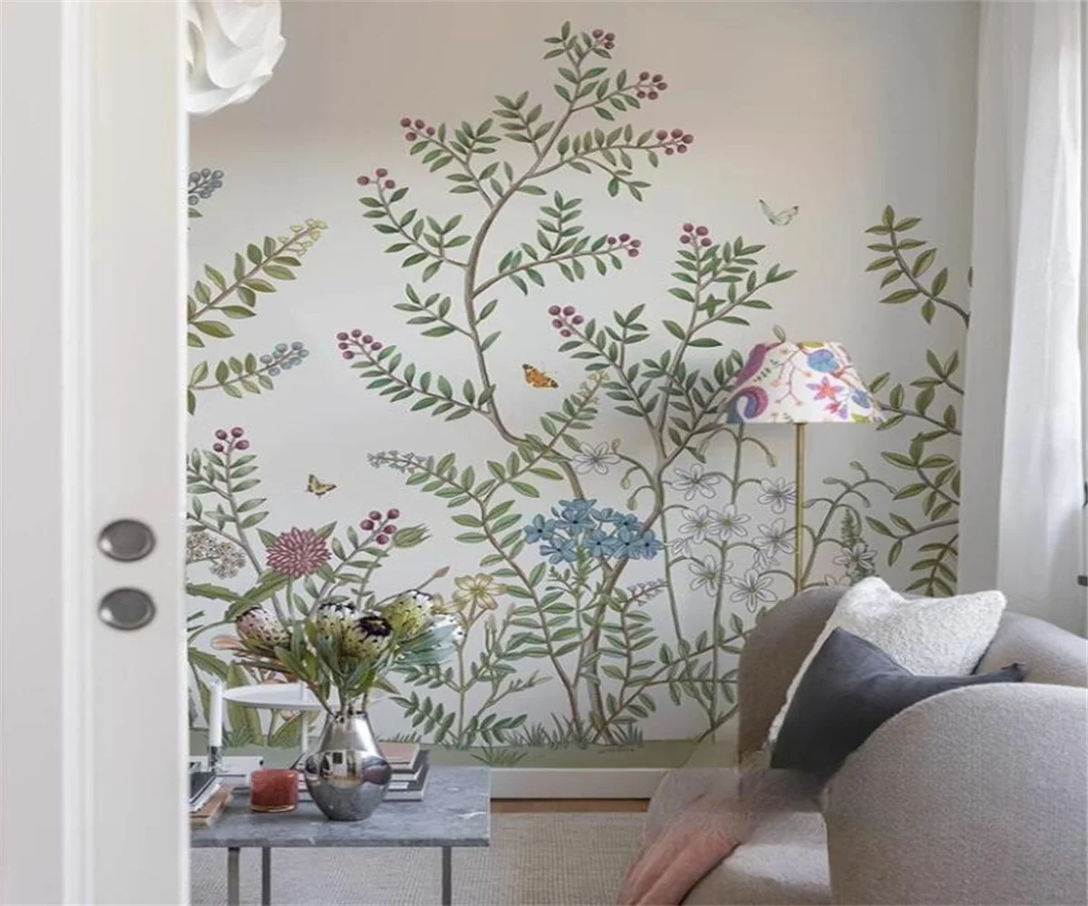 

Custom Rural flower bird wallpaper living room European Flower butterfly bedroom home decoration mural TV background wallpaper