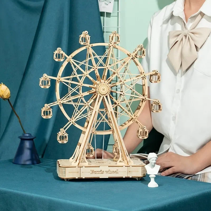 Décennie s de construction de grande roue, puzzle tridimensionnel, modèle d'assemblage en bois, jouet cadeau féminin, collection de décoration