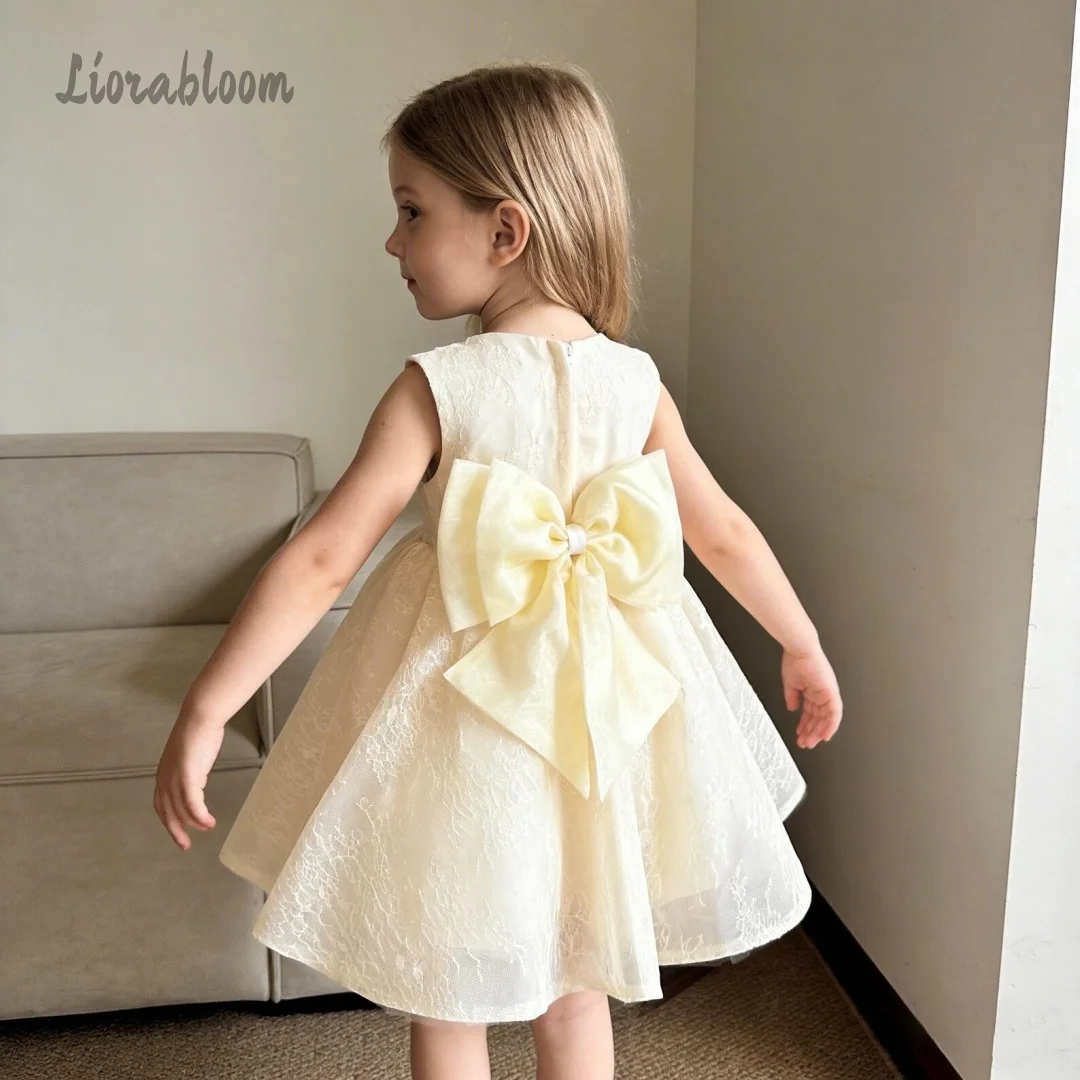 

Girls' Formal Dress Full-Length Gown Oversized Bow Custom Lace Flower Girl Attire Wedding Party Attire Dress свадебное платье