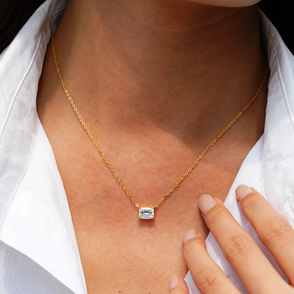 Feobur 1/2CT الزمرد قطع مويسانيتي سوليتير قلادة للنساء 925 فضة مختبر قلادة الماس مجوهرات الزفاف هدية #4