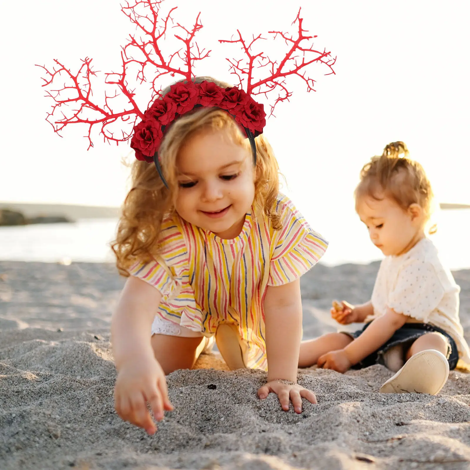 

Deer Antlers Tree Branch Headband Simulated Flowers Lightweight Party Hairband Decor Cosplay Headpiece Festival Accessory