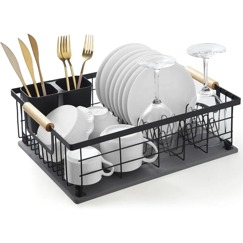 

Dish Drying Rack with Stone Drying Mat, Dish Drainer and Diatomaceous Earth Dish Mat