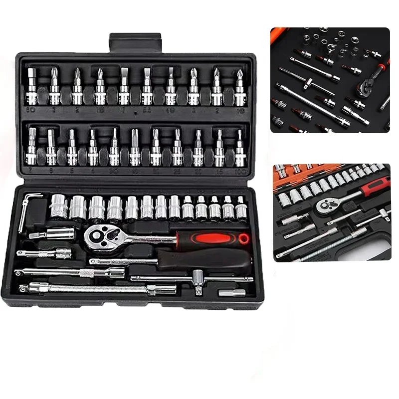 46 piece set of ratchet wrench socket batch head auto repair quick combination elbow wrench set maintenance tool Accessories