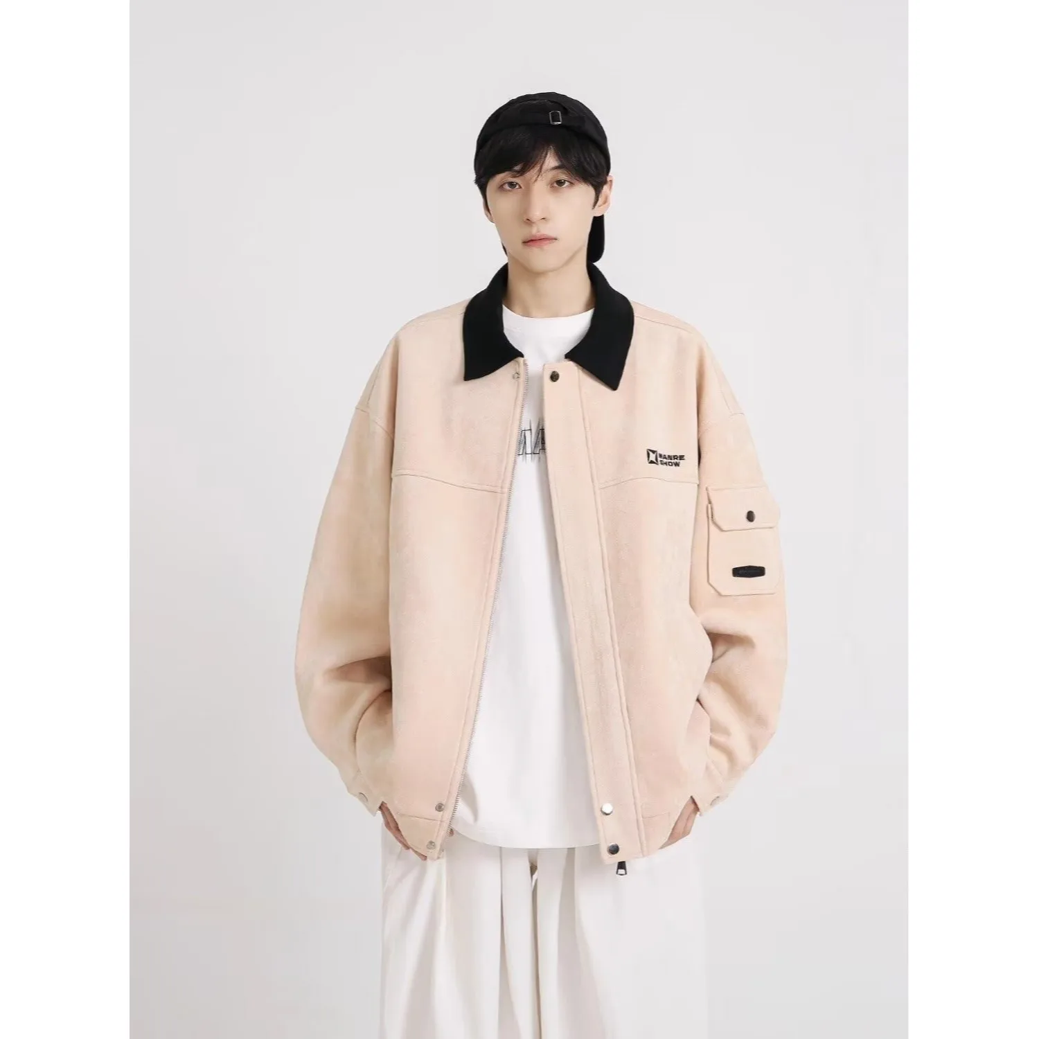 

Retro American Sle Embroidered Deer Skin Velvet Workwear Collar Jaet Outerwear Trendy Brand ex Spring 2025