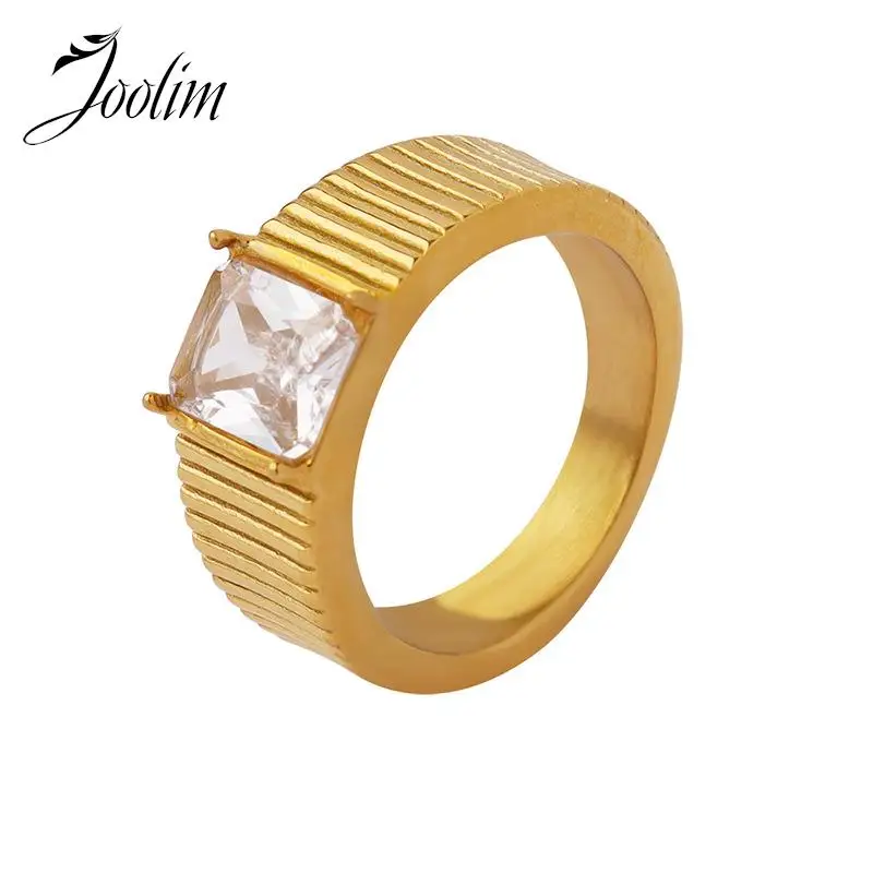 Joolim Jewelry Wholesale High End PVD Waterproof Retro Cubic Zirconia Stainless Steel Ring Trendy For Couples