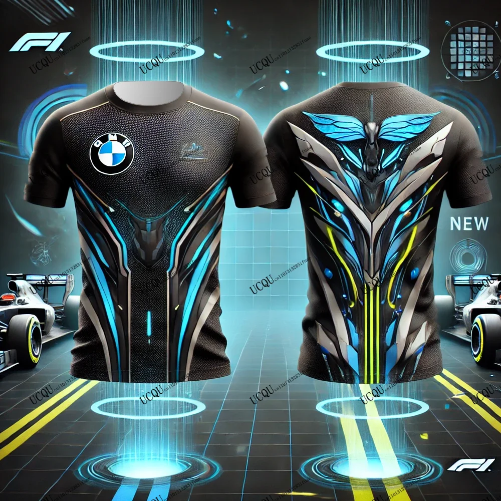 

2025 НОВАЯ мужская гоночная футболка с 3D принтом, легкая футболка в стиле BMW F1, серебряные крылья, дышащая техническая ткань для взрослых и детей, Moto-GP