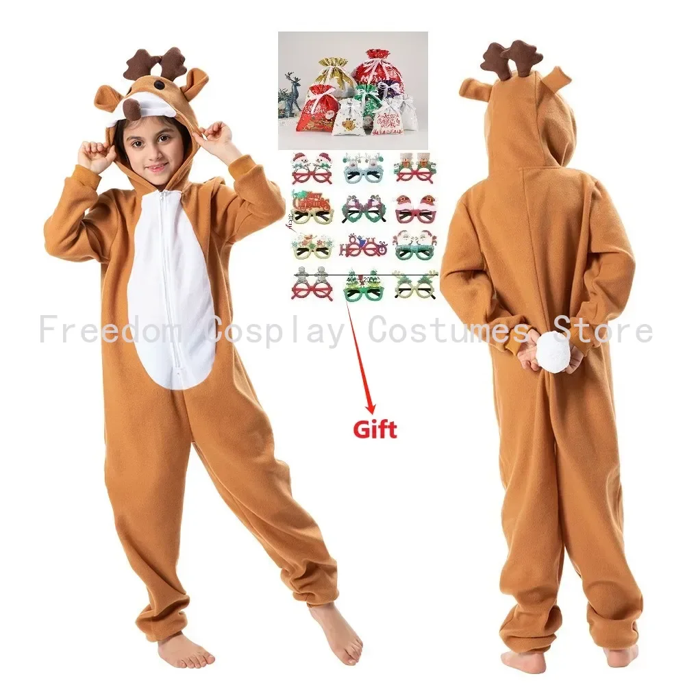 

2024 NEW Child Christmas Unisex Reindeer Costume Family Elk Cosplay Outfits Couple Animal Pajamas Carnival Party Suit