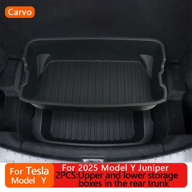 For New Tesla 2025 ModelY Juniper Rear Dub-Trunk Double-deck Storage Box Dustproof & Waterproof Luggage Storage Tray Accessories