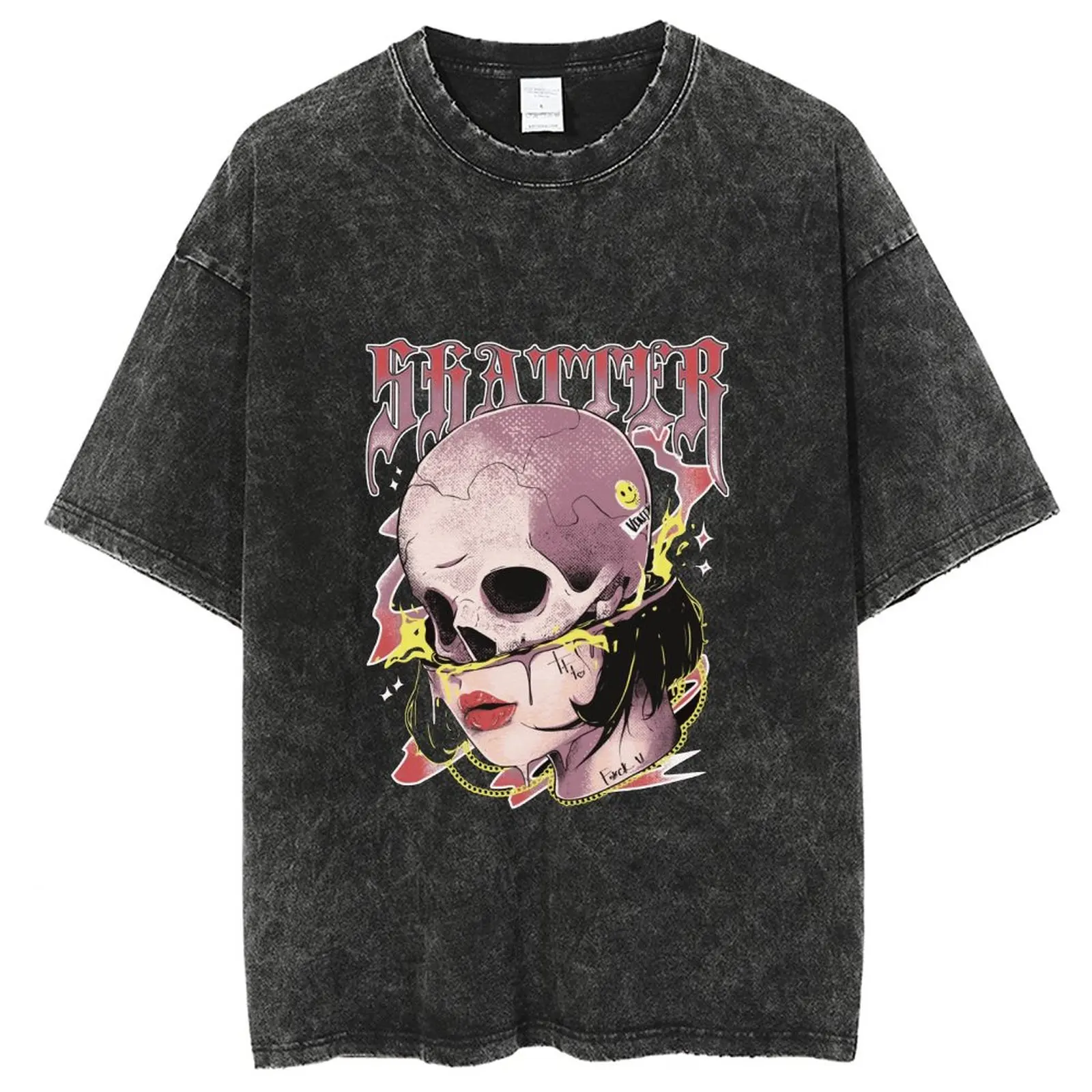 

Harajuku Washed T Shirts For Unisex, Skull Creative Graphic T Shirt, Y2k Hip Hop T-shirt, Vintage Denim Shirt Oversized Tops Men