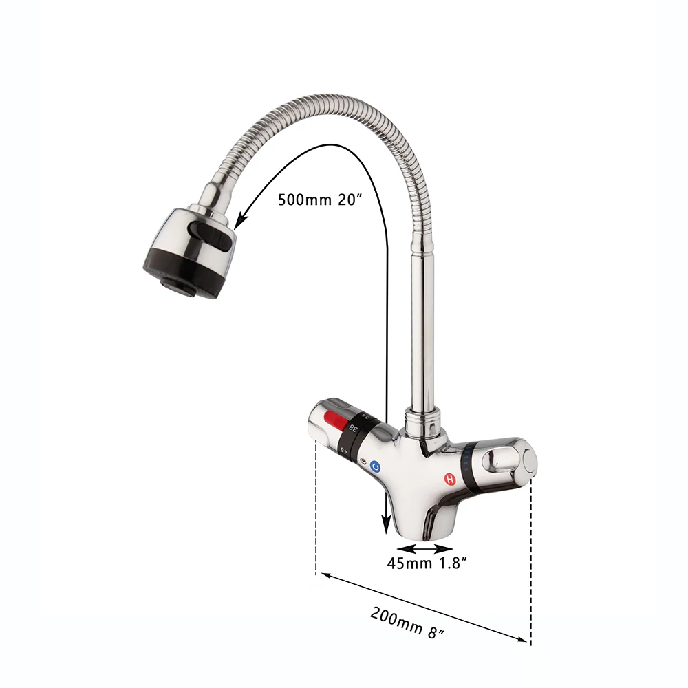 Imagem -06 - Kemaidi-chrome Cozinha Torneira Mixer Crane Torneira Deck Mount Dual Handle Rotação Latão Pia Misturadores Termostática 38 °