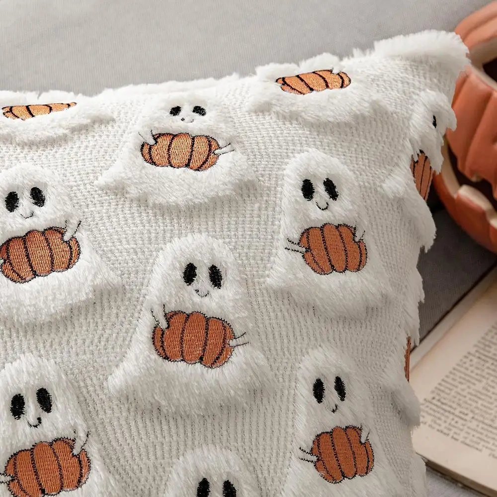 Autunno Halloween Fodera per cuscino 45x45 cm Autunno Zucca Fantasma Peluche Federa Copertura Decorazione natalizia Cuscino per soggiorno