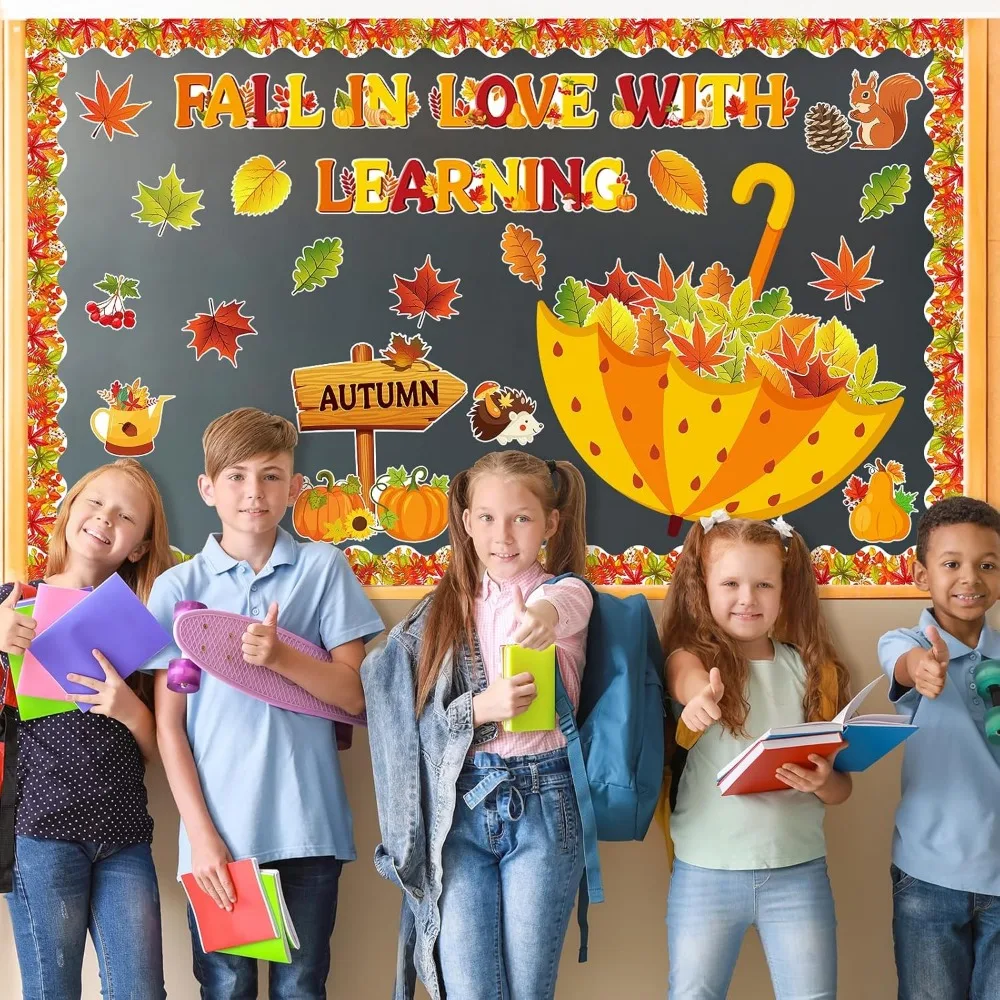 سقوط زخارف لوحة الإعلانات تقع في الحب مع لوحة الإعلانات التعلم مجموعة الخريف أوراق القيقب مظلة اليقطين القواطع ل c