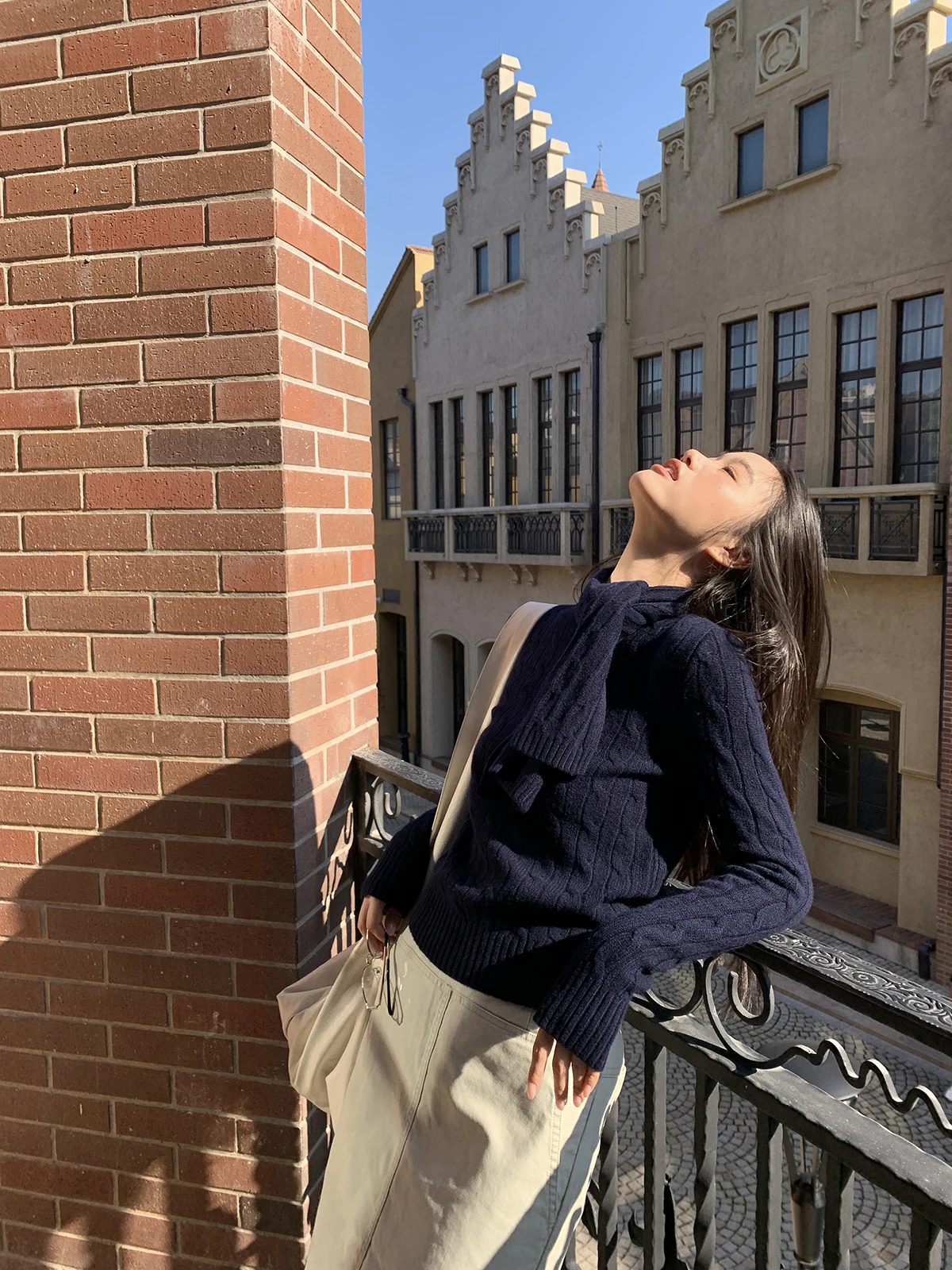 

Crsu High Ne Wide Sve вязаный свитер женский Slim Fit Base irt Top Knot Casual Sle Long Sve трикотаж