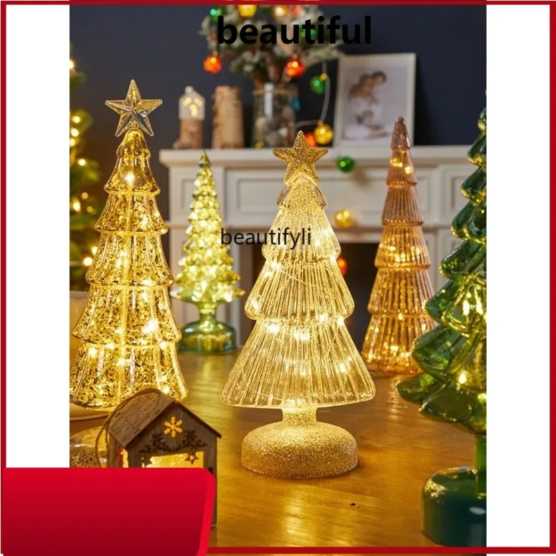 

New Christmas Tree Household Desk Creative Mini Decoration Christmas High-Grade Luminous Glass Christmas Tree H