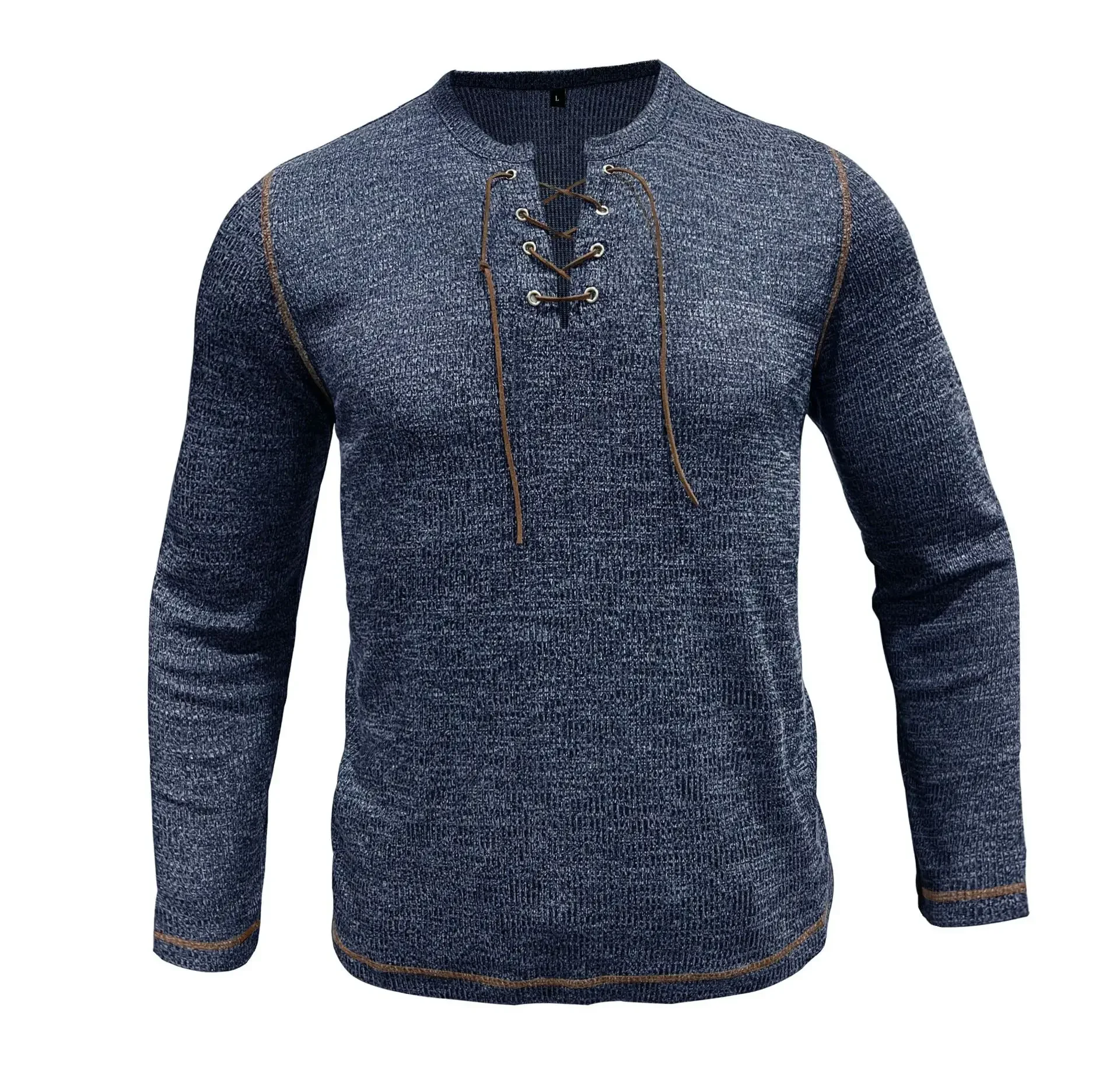 الرجال تي شيرت الخريف الدانتيل متابعة محبوك تي شيرت كم طويل ضيق رجل عادية موضة الأساسية سترة بلايز ربيع رجالي تي شيرت