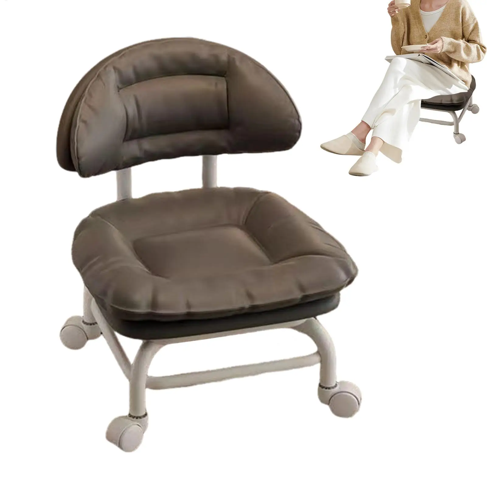 Silent Caster Rolling Low Stool Multi-functional Shoe Changing Stool Comfortable Backrest Sliding Seat Living Room Lazy Stools