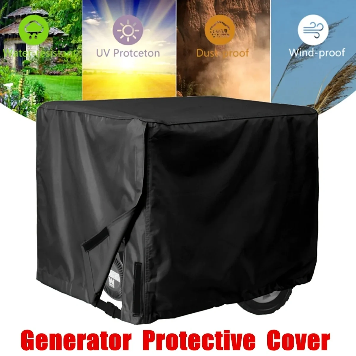 1pc Waterproof Universal Generator Cover For Most Generators 5500-15000 Watt, Black, 96.52x71.12x76.2cm