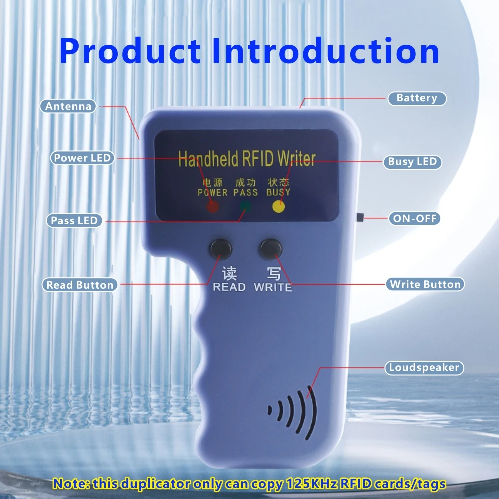 Handheld H-id 125KHz RFID Duplicator Copier Writer Reader EM4100 RFID Copier Rewritable ID 5200 A- wid Keyfobs Tags Card Reader