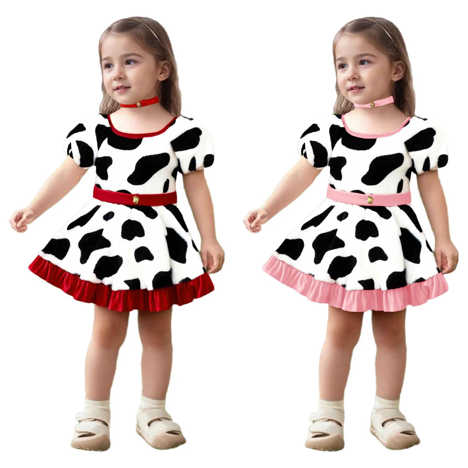 

Костюм далматина для маленьких девочек, карнавальная вечеринка на Хэллоуин, мультяшное пятнистое платье для косплея собаки, бархатная пачка с короткими рукавами и галстуком