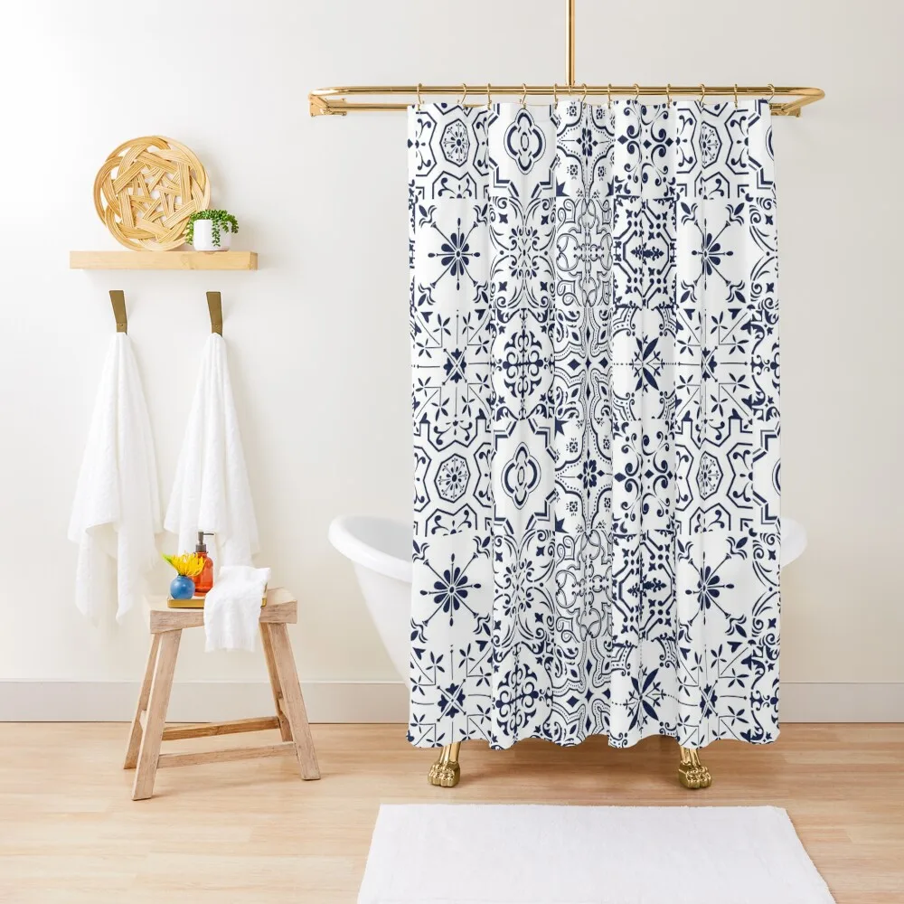 

Moroccan Tiles Shower Curtain Washable Waterproof Fabric Shower Transparent Bathroom Shower Curtain